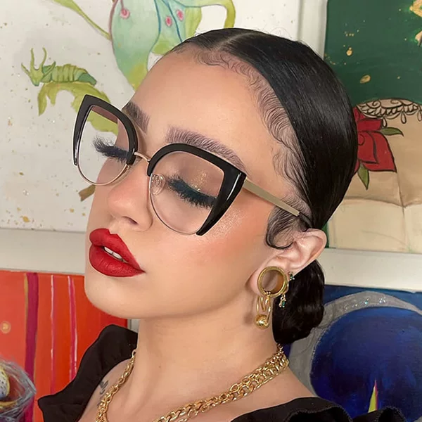 European and American Retro Cat's Eye Flat Glasses Gold Plastic Eyebrow Half Frame Large Frame Glasses Fashionable Anti-Blue Glasses for Women