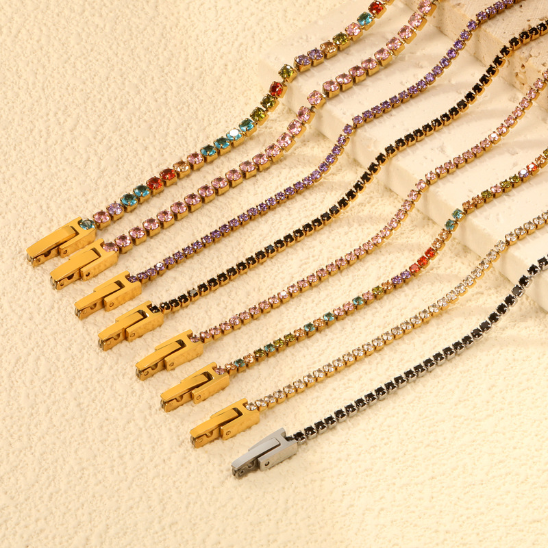 Cross-Border European and American Fashionable Zircon Bracelet, Elegant, Light and Luxurious, Versatile Round Colored Diamond Tennis Bracelet, Hand Jewelry for Women