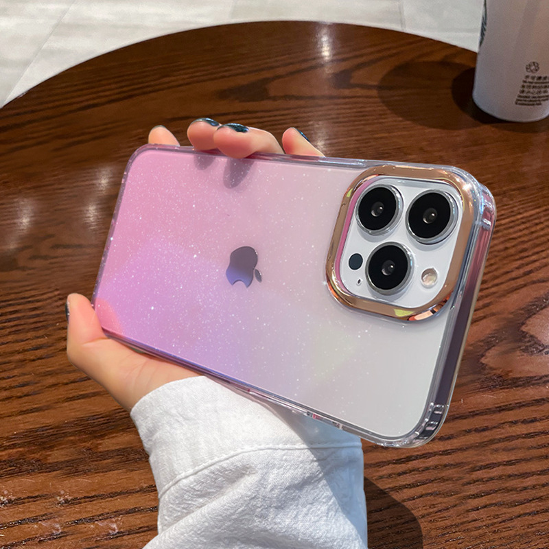 Funda para teléfono móvil Apple 17PROMAX de un solo color, funda protectora acrílica creativa con brillo degradado para iPhone 14/15
