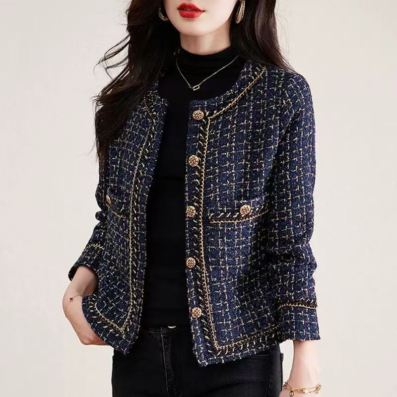 French-Style Small Fragrance Women's Jacket Spring and Autumn New Round Neck Cardigan Long Sleeve Petite Women's Fashion Casual Trendy