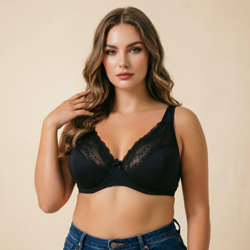 European and American Style Plus-Size Lace-Trimmed Bra for Women, Large Cup Size, Push-Up Adjustable Underwire Comfortable Bra, Minimizes the Appearance of Large Busts