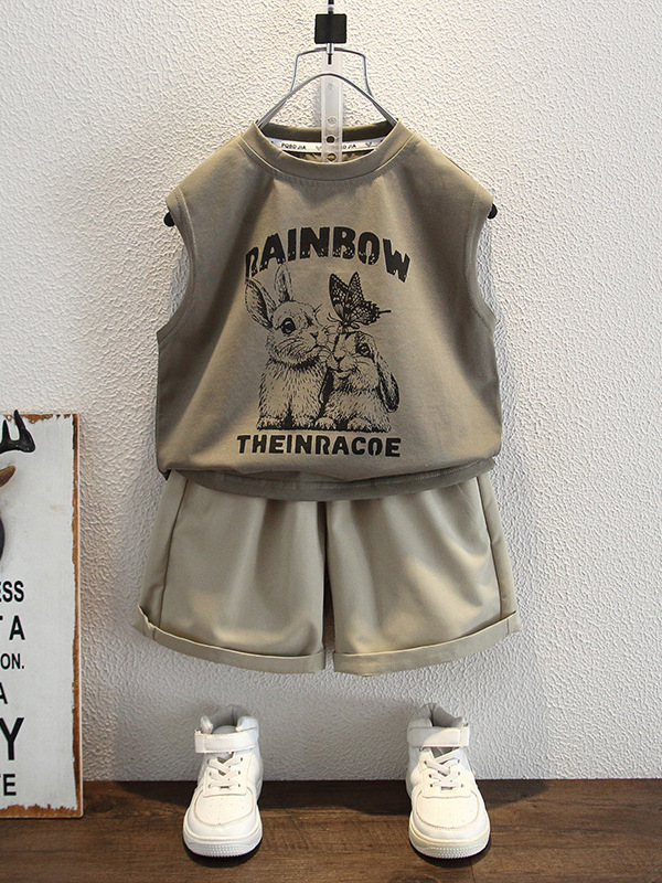 5489 Ropa para niños Traje sin mangas de verano para niños 2025 Nuevo estilo Estilo occidental Chalecos para bebés Niños Han Fanxia Dos piezas