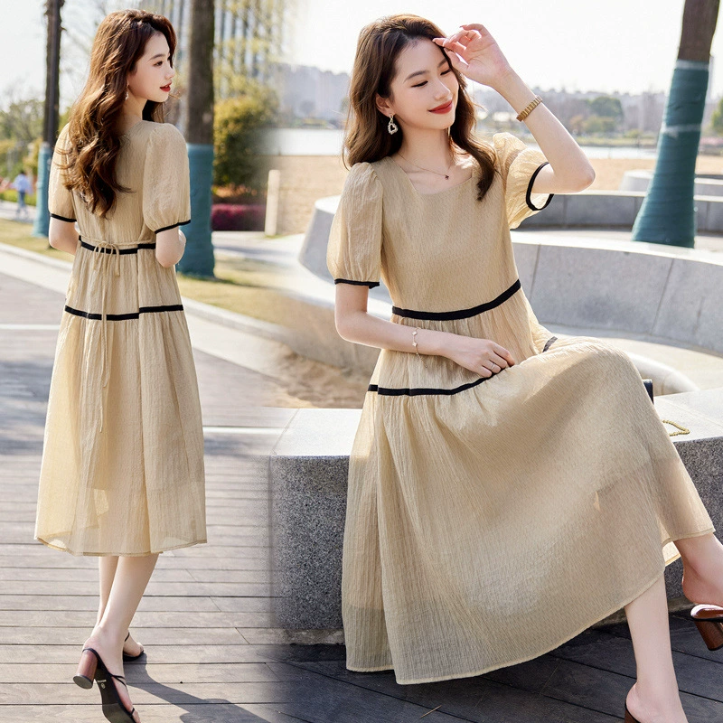 Новое летнее платье 2025 года, высокого класса, с пышными рукавами, в ретро стиле, элегантное, короткое, больших размеров, для полных женщин.