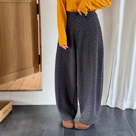 羊绒休闲裤 2025冬季新款 韩系垂感百搭宽松刺绣弯刀阔腿裤女2353