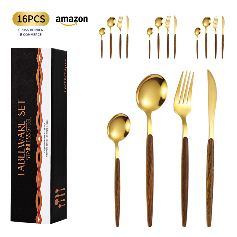 Cuchillo de vajilla coreano portugués, tenedor y cuchara 16 piezas caja de regalo de lujo