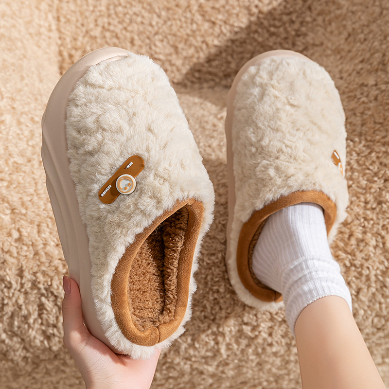 Zapatillas de Lana de Cordero con Plataforma para Mujer de lana artificial y EVA, antideslizante, cálido, para el hogar