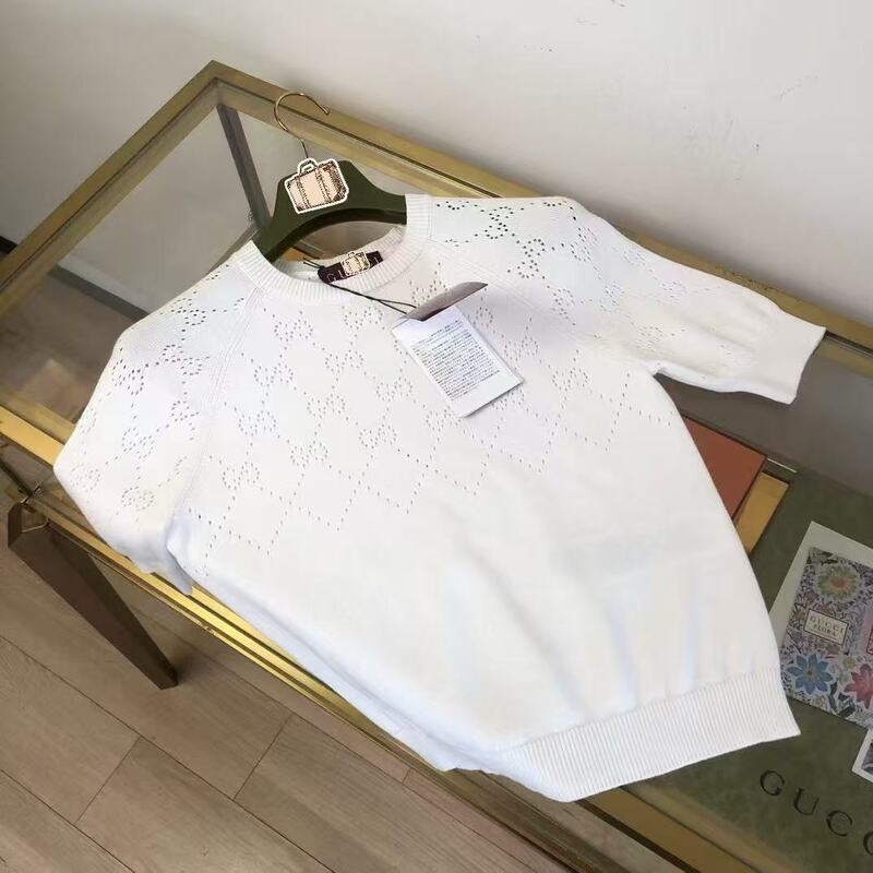 2025 Spring and Summer g Family Correct Version Logo Round Neck Short-Sleeved T-Shirt Women's White