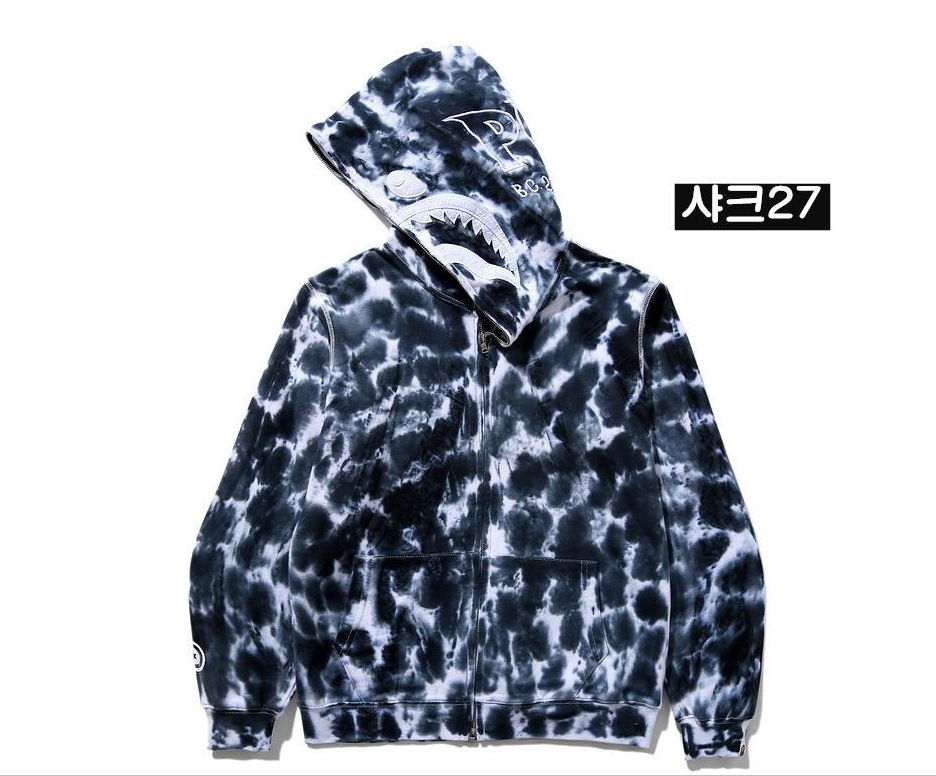 BAPE Shark Full Zip Hoodie Jacket Tie-Dye Black/White