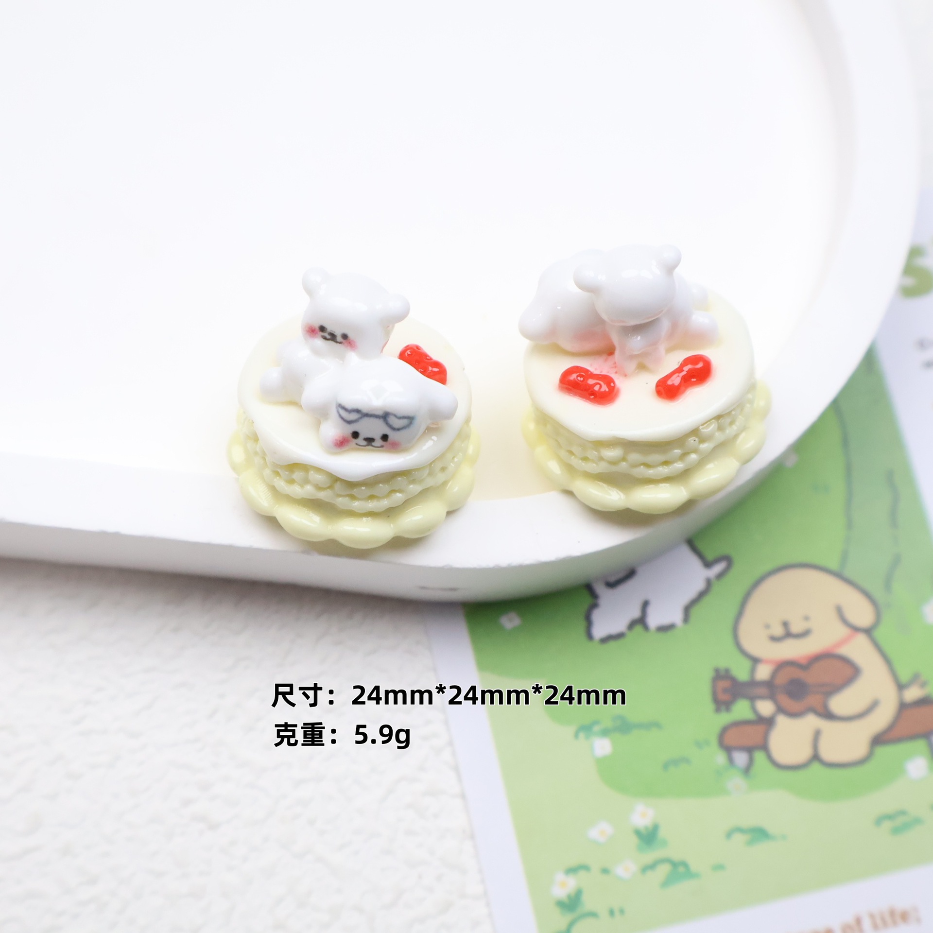 입체적인 부모-자식 강아지 케이크 - 노란색