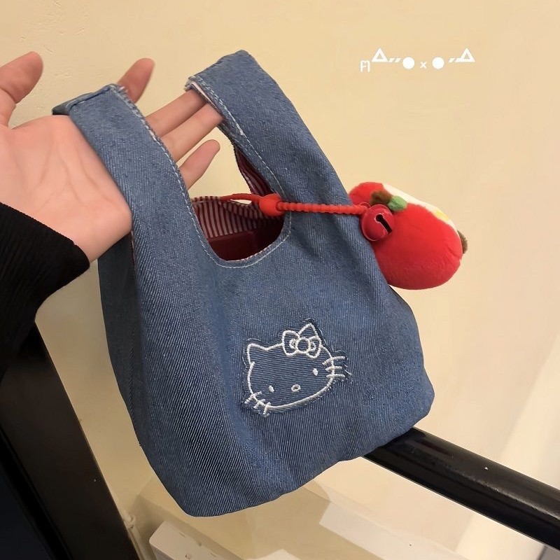Capacious cute denim handheld vest, shopping bag