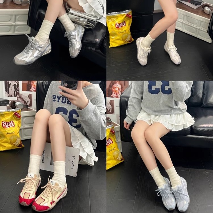 La marea no es sur ~ Zapatos plateados Forrest Gump 2025 nuevo estilo aumento de 4cm zapatos de entrenamiento alemanes zapatos deportivos de suela blanda de cuero para mujer