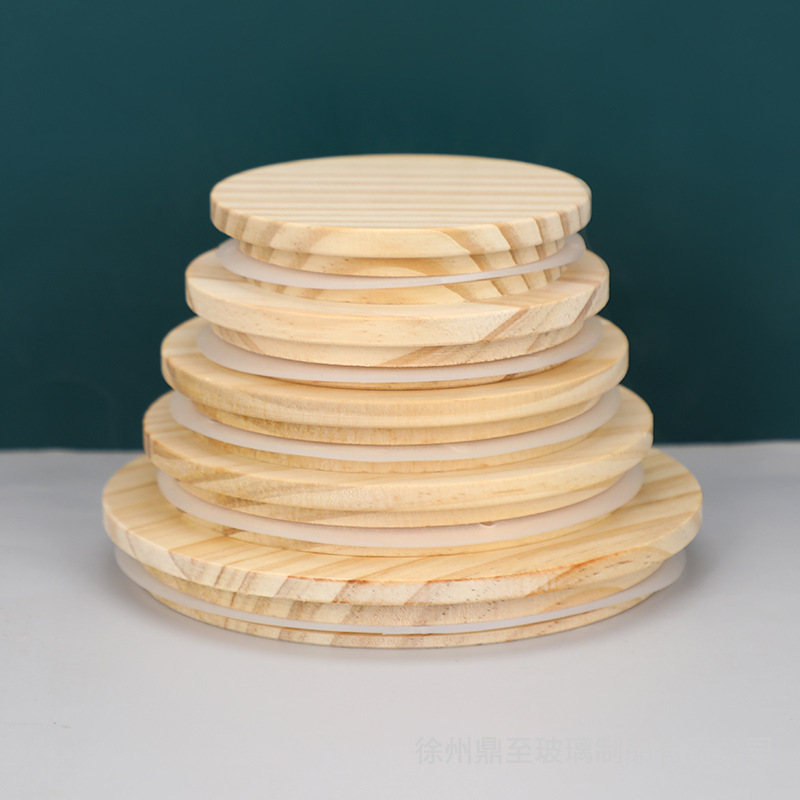 Factory Direct candle cup pine bamboo cover with silicone ring sealing cover handmade wax container Candlestick cup cover