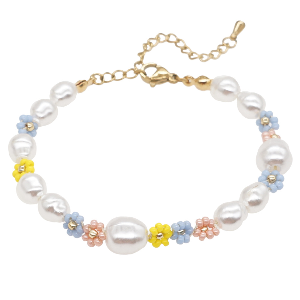 simple hand-woven beads small daisy imitation pearl bracelet