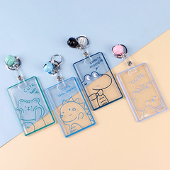 Transparent acrylic push-pull card holder bell keychain ring student meal card door card work ID card protection card holder