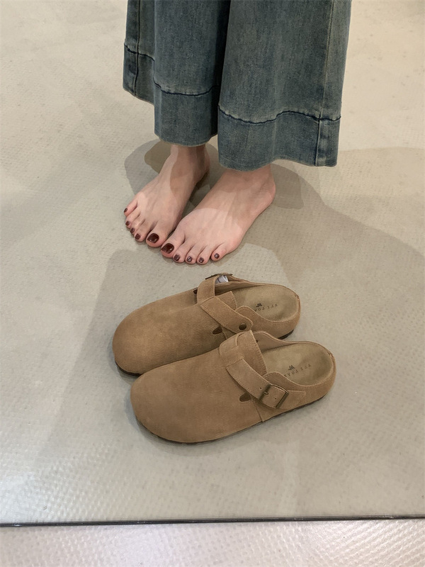 法式深口磨砂勃肯鞋女厚底半拖秋冬新款一脚蹬懒人包头套脚鞋|undefined