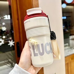 コーヒーカップ316ステンレス保温カップ屋外高颜値男女学生ストローカッププレゼントカップ彫刻