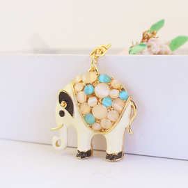 创意可爱猫眼石大象汽车钥匙扣动物钥匙链女包配饰金属挂件604
