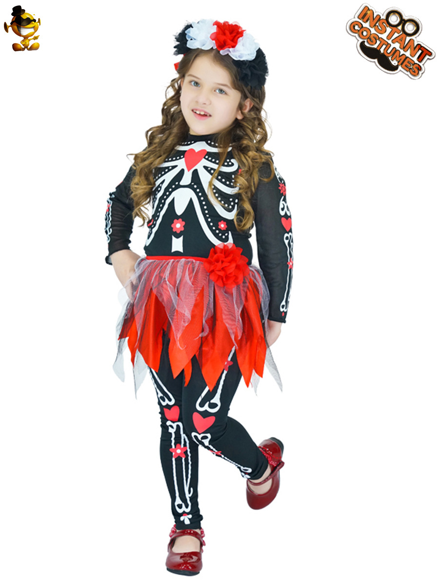 Halloween fantasma Festival DE LOS NIÑOS estilo femenino fantasma hueso cráneo traje etapa rendimiento traje mascarada Cosplay traje