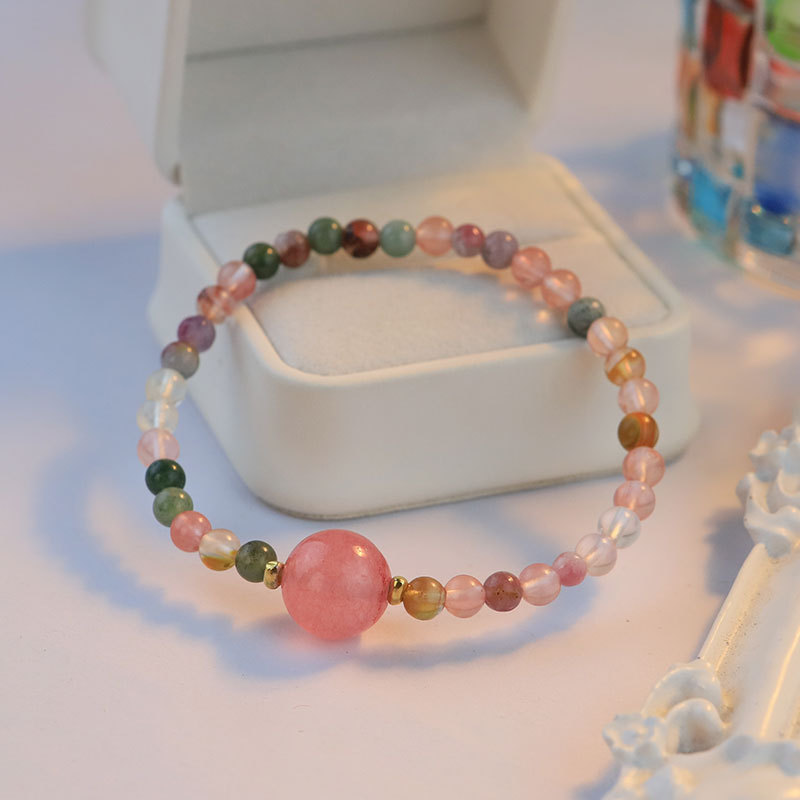 Nicho Zhong Turmaline ágata transferencia de flores de melocotón temperamento de moda versátil pulsera elástica de alta calidad pulsera para chicas