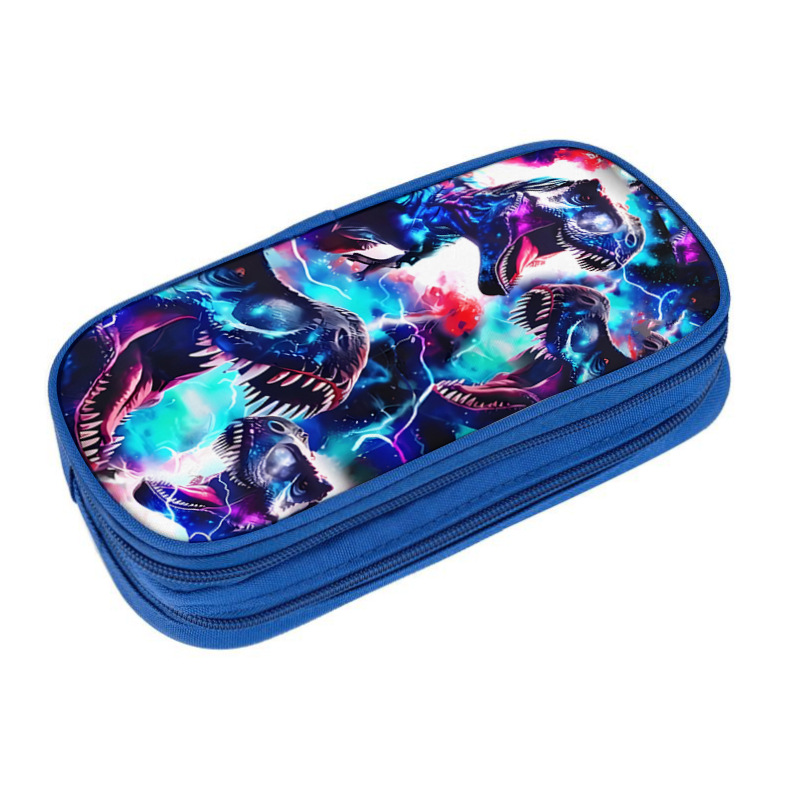 Dinosauro Dinosaur DIY bolsas de lápiz azul doble capa multifuncional caja de papelería de gran capacidad caja de papelería