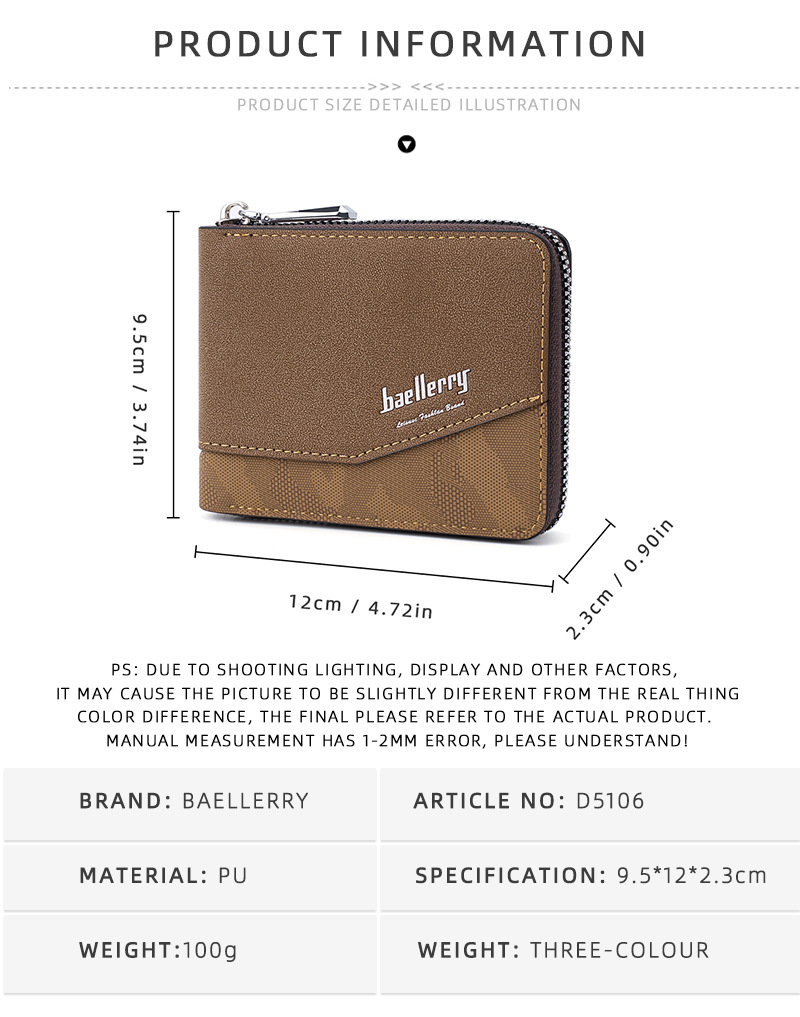 60g Weight Polyester Lining Material Zipper Closure Type Small Wallets Bags Type 1 Piece Quantity Casual, Daily Occasion Pu Leather Material Solid Color Pattern All Seasons Season Men's Gender Basic Style Square Shape Men's Solid Color Pu Leather Zipper Small Wallets 4