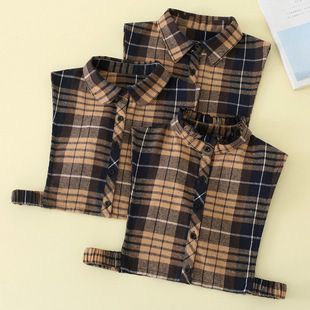 New spring, autumn and winter fashion all-match saving collar Women's Round pointed stand collar shirt collar brushed plaid fake collar