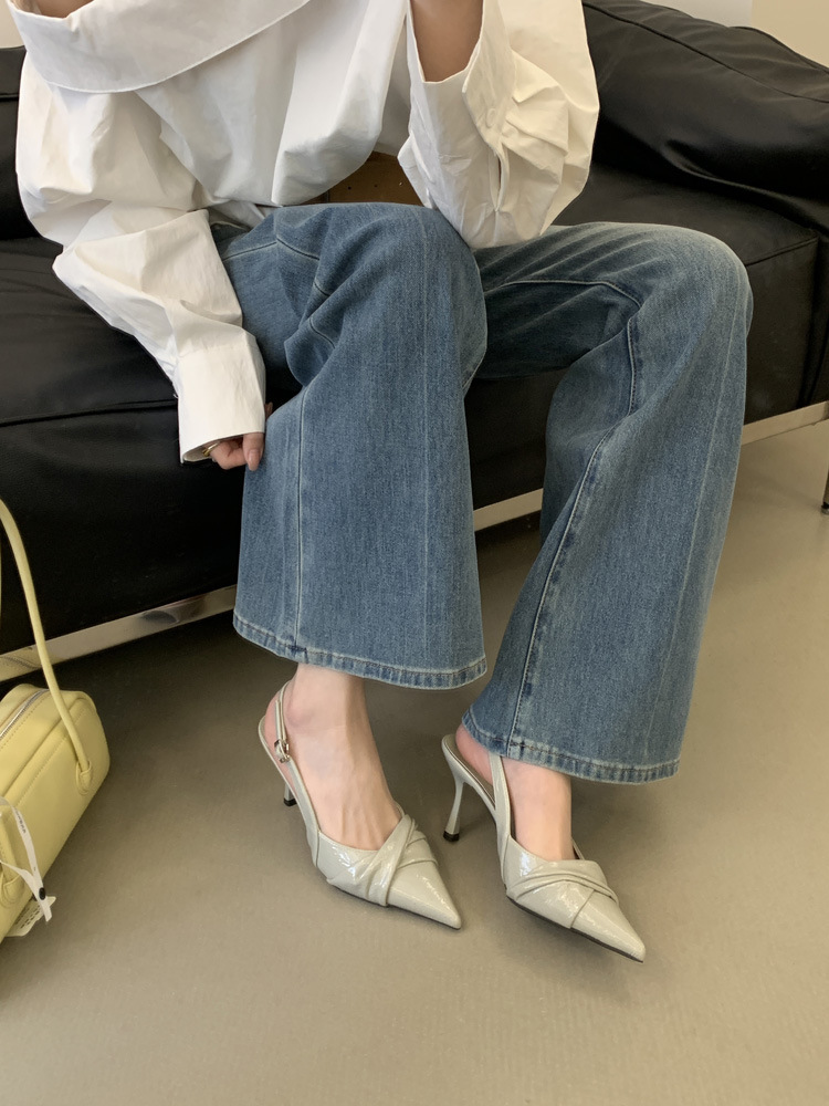 Gentle Design! Creamy White Pointed-toe Ruched High-heeled For Women, 2026 Spring Backless Single Shoes_vogvips.com