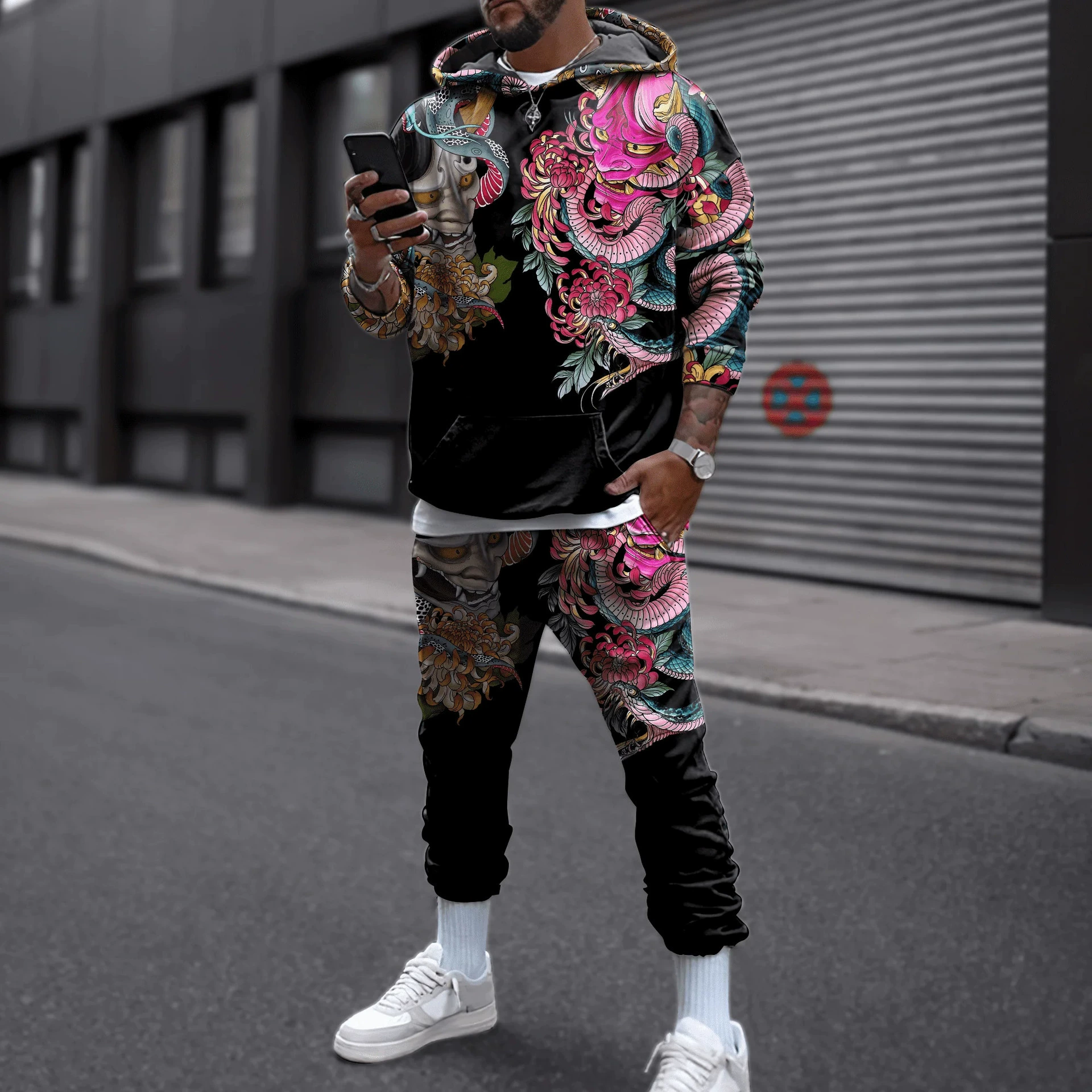 2024 новый трансграничный 3D цифровой принт с капюшоном свитер костюм