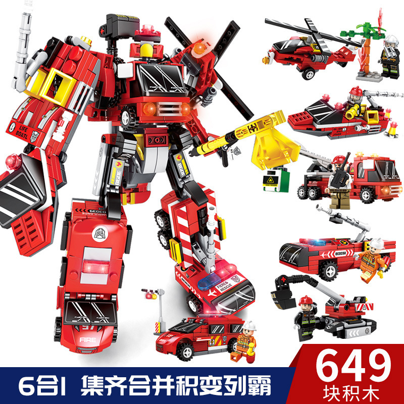 森宝钢铁机甲6合1积变大力神积木儿童DIY拼装玩具赛车机甲103081