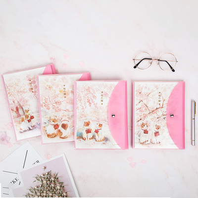 联华文具樱之猫创意PP按扣A5胶套本小清新学生软面抄笔记本子定制