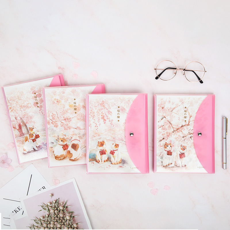 联华文具樱之猫创意PP按扣A5胶套本小清新学生软面抄笔记本子定制