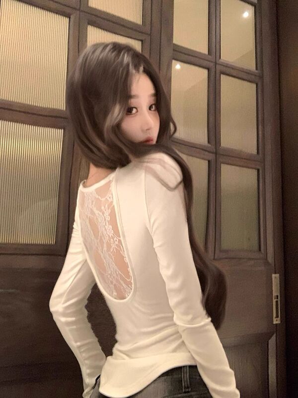 [270 kedel velvet] lace stitching long sleeve fleece-lined T-shirt women's autumn and winter slim fit inner base coat