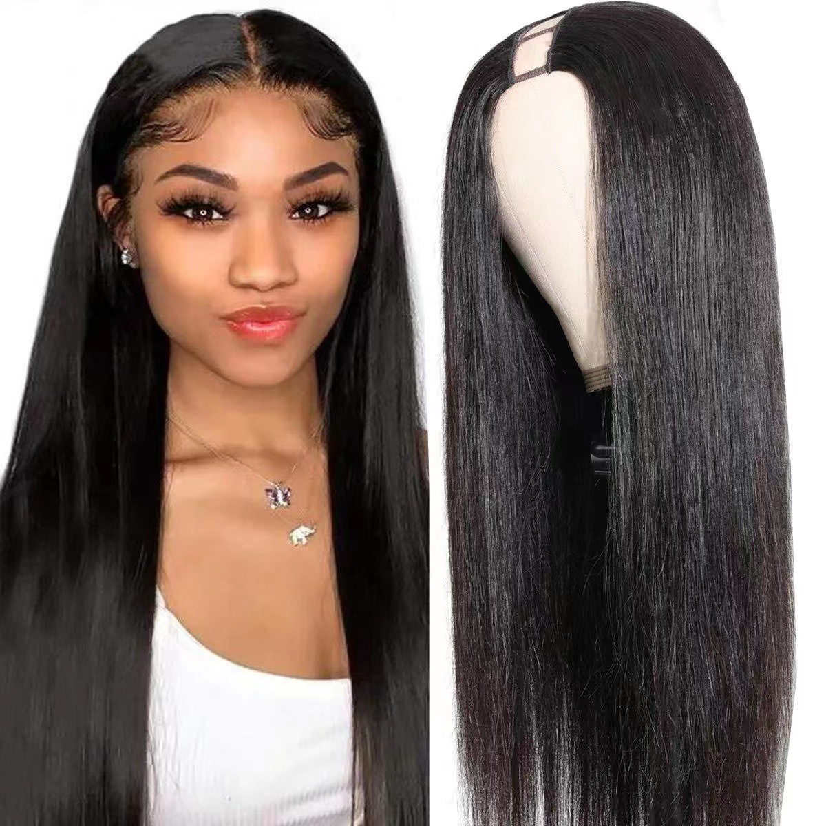 Long Wavy Synthetic V Shaped Half Head Wig Hair Extension_voghion.com