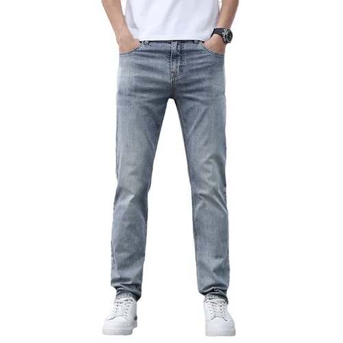 Urban simple jeans for men, slim spring and summer new casual trousers for men, trendy light color straight pants for men