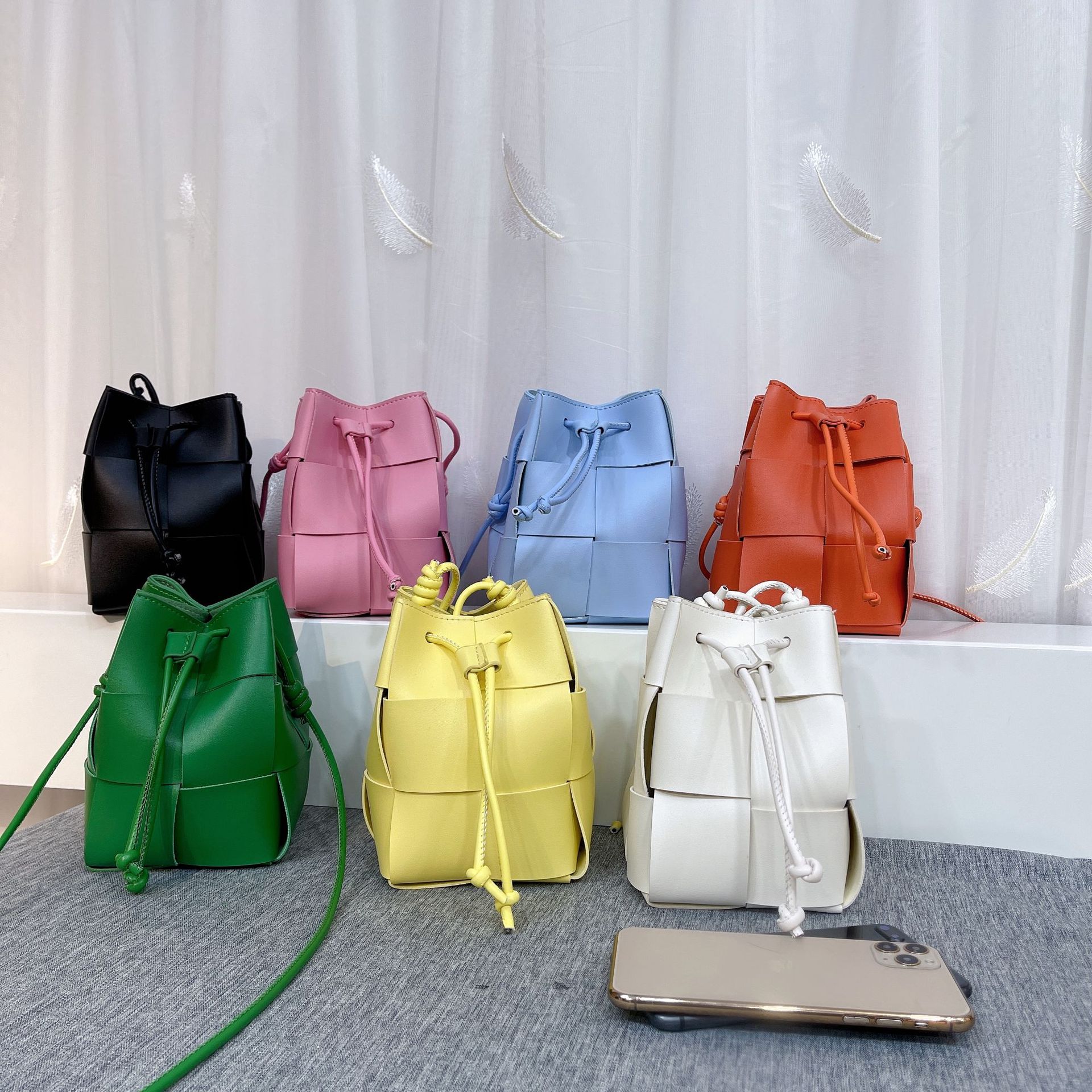 Women's Mini Pu Leather Solid Color Streetwear String Bucket Bag display picture 1