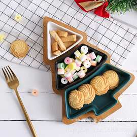 跨境圣诞树餐盘家居待客水果点心干果盘圣诞节装饰水果甜品糖果盘