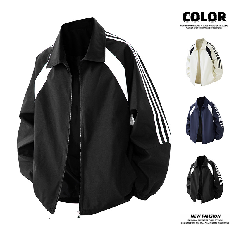 Tres chaquetas transfronterizas para hombres de estilo americano marca de moda de color contrastante empalme chaqueta casual abrigo de collar deportivo suelto primavera y otoño image 3