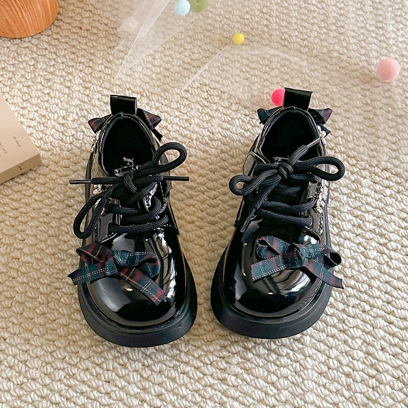 Britische Lederschuhe für Mädchen mit Schleife, Strass-Karo-Design, Frühling/Sommer, College-Stil, einzelne Schuhe_voghion.com