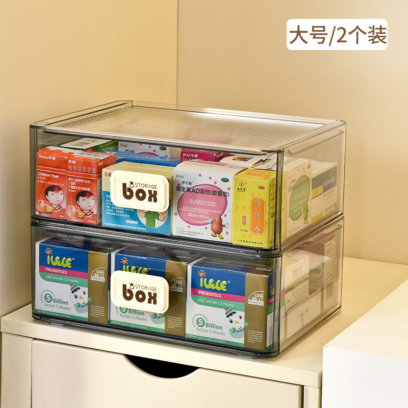 Caja de almacenamiento de medicamentos de tipo cajón transparente de gran tamaño para el hogar, caja de primeros auxilios a prueba de polvo apilada image 10