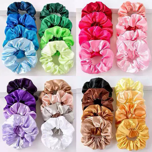Large satin fabric scrunchie with high elasticity, colorful hair accessory for ponytails and buns