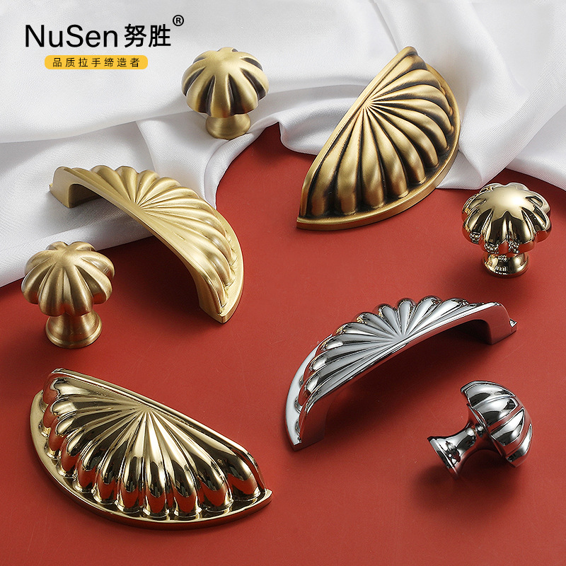 努勝純銅歐式衣櫥抽屜金色鍍鉻拉手櫃門復古單孔黃銅衣櫃門把手
