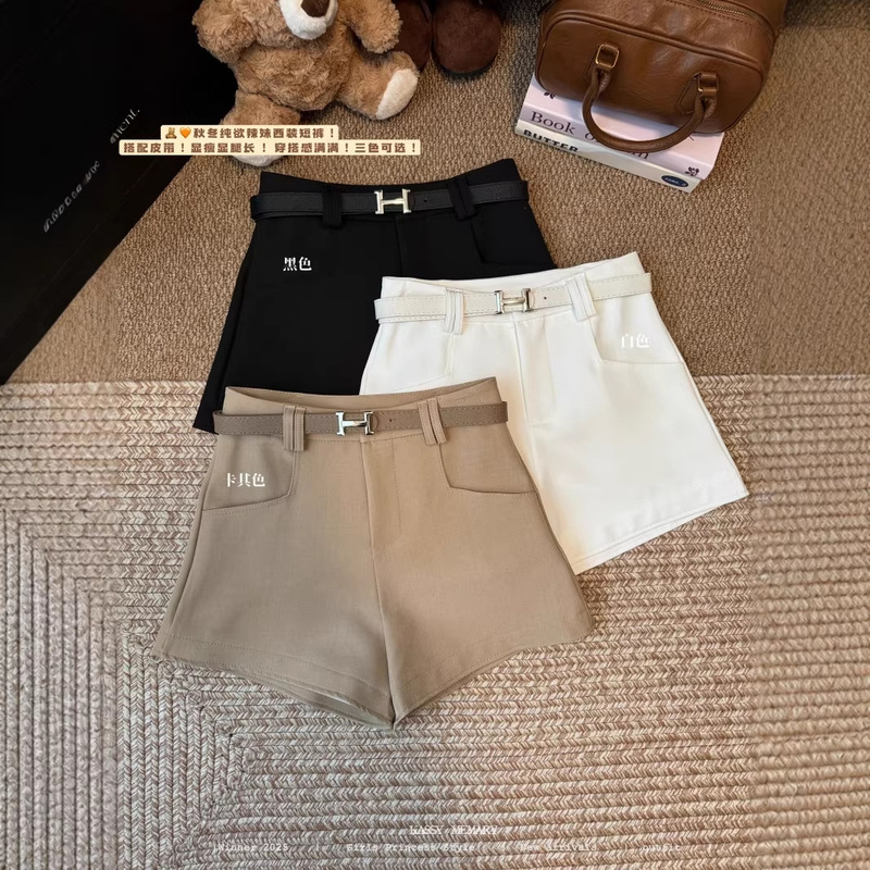 American Fashion Versatile Solid Color High-Waisted Slimming Suit Shorts Wide-Leg Pants Casual Pants Hot Pants with Belt for Women Summer American Fashion Versatile Solid Color High-Waisted Slimming Suit Shorts Wide-Leg Pants Casual Pants Hot Pants with Belt for Women Summer
