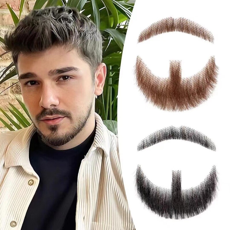 Full Hand-Woven Human Hair Wig Beard for Men Film and Television Makeup Disguise Props Real Hair Men's Beard Wig Beard