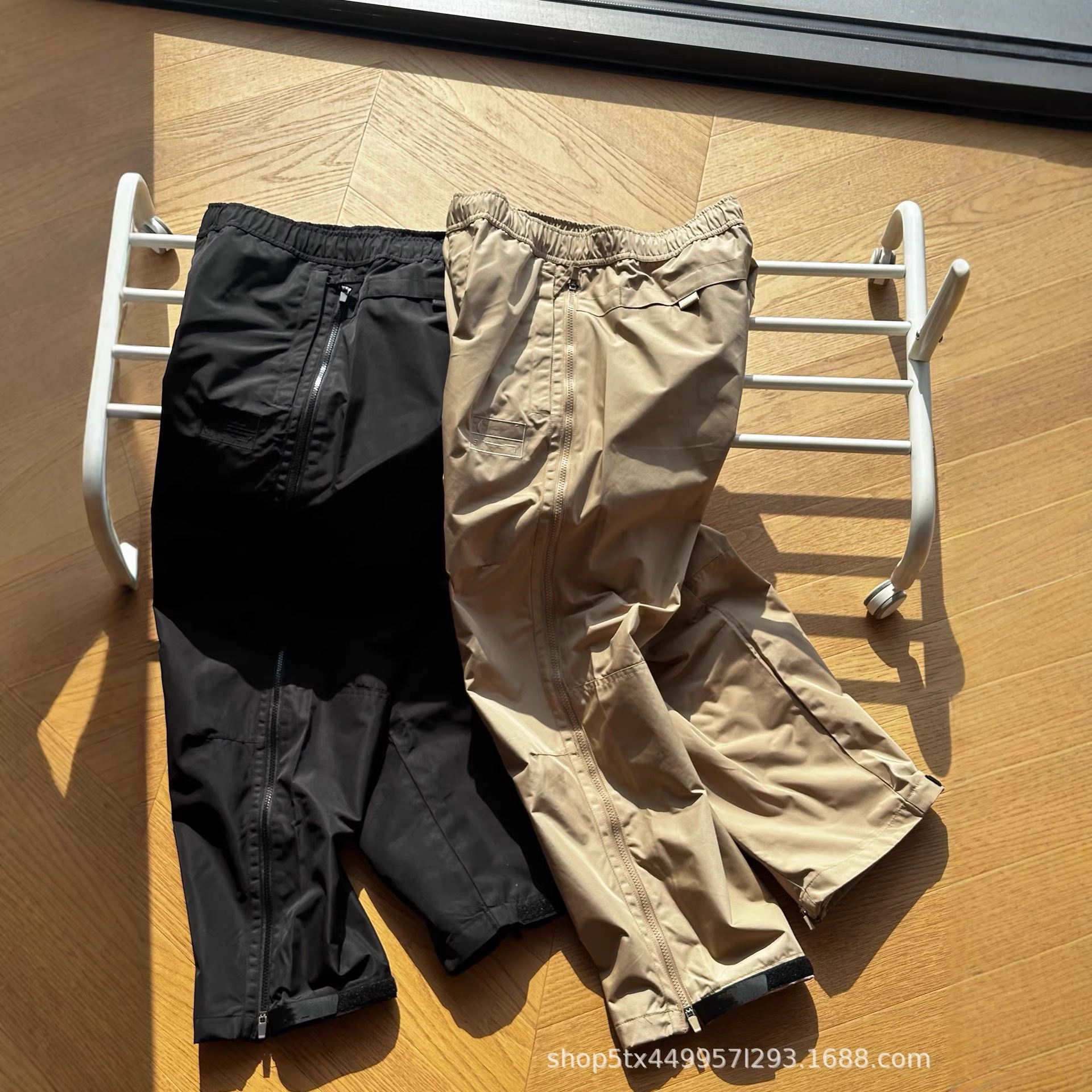 s涂美式高街工装方框刺绣机能风梭织外侧拉链休闲裤男女同款裤子