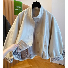 大冉女装推荐高级感韩系立领撞色工装外套女秋季新款风衣港风休闲