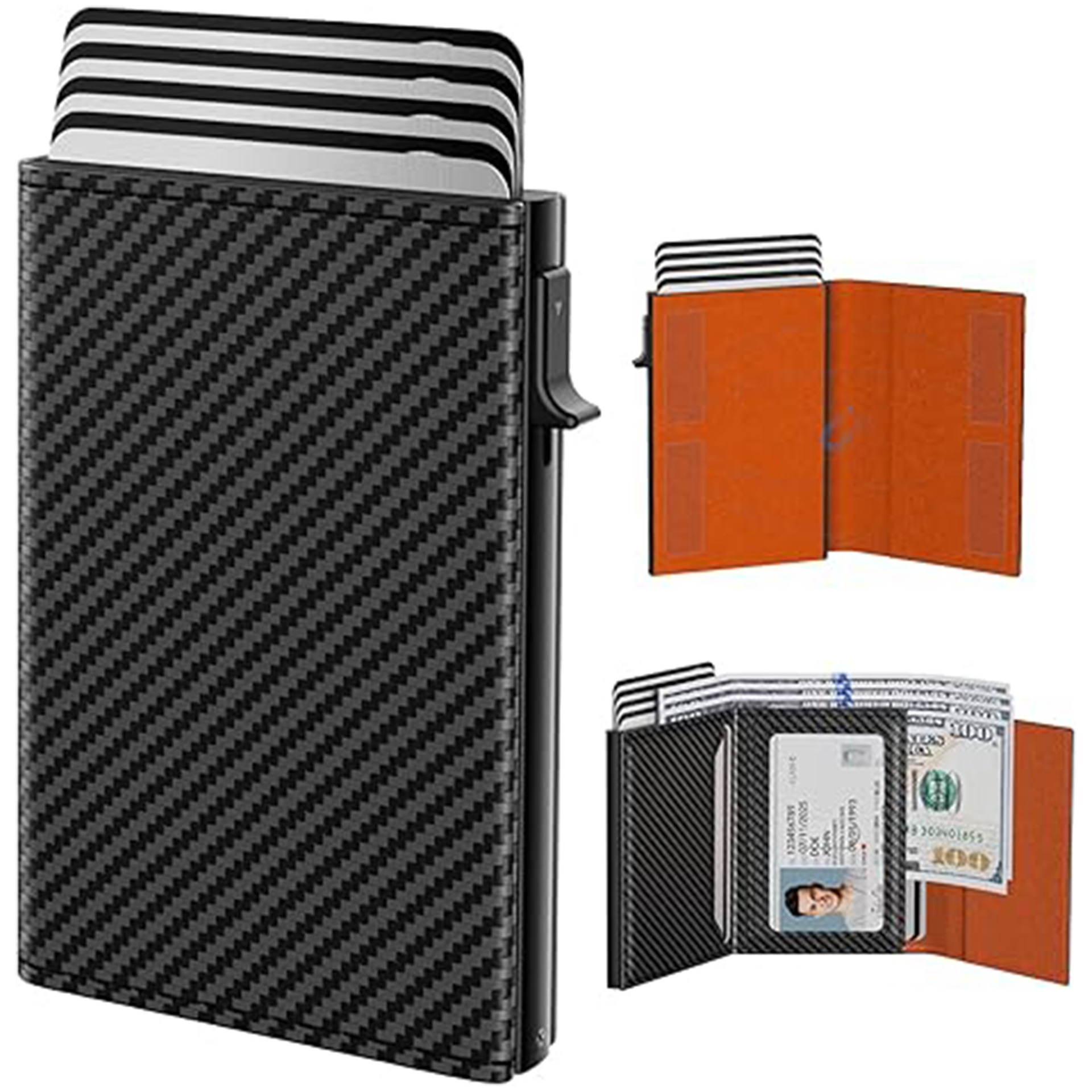 Cartera de cuero de cera de aceite retro de Amazon para hombre RFID caja de tarjeta de metal emergente antimagnética bolsa de tarjeta de negocios multifuncional