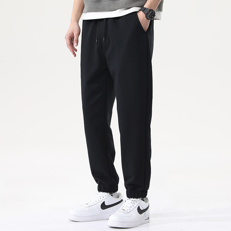 American Style Heavy Knitted Sports Pants Men's Spring and Autumn New Loose Drawstring Grey Sweatpants Men's Casual Ankle Pants