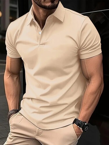 Summer new POLO shirt digital 3D print solid color casual men's buttons lapel short sleeves