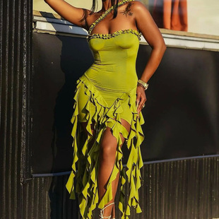 Solid color waist cinching irregular dress������Ҏ�t�B��ȹŮ