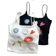 收腰小心机短款纯欲修身印花带胸垫吊带背心女夏季内搭甜辣妹上衣